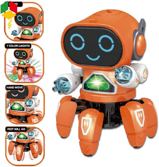 Dancing Ai Robot Octopus STEM Learning For Nursery, Electronic Toy for Kids, Interactive Dancing Bot with LED Lights, Battery not included. (Orange)