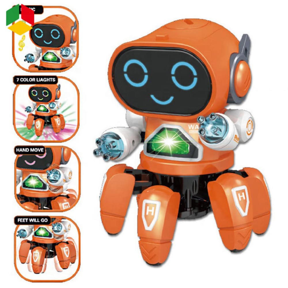 Dancing Ai Robot Octopus STEM Learning For Nursery, Electronic Toy for Kids, Interactive Dancing Bot with LED Lights, Battery not included. (Orange)