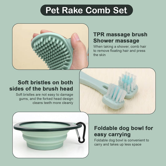 PetsBuzz® 8 Brushes Dog Grooming Kit Bag Deshedding Brush massage and Flea Brush, Nail Clipper and Nail File and Toothbrush with Collapsible dog Bowl for dogs and cats