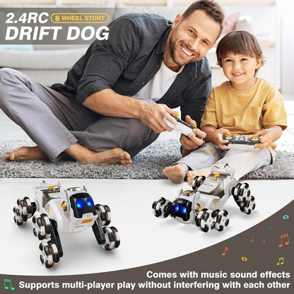 Ai Robot Dog Toy Version 2 –STEM Intelligent Mechanical Climbing Robot Dog Pet with Remote Control, 8‑Wheel & 4‑Wheel Drive – Fun Tech Toy for Kids (White)