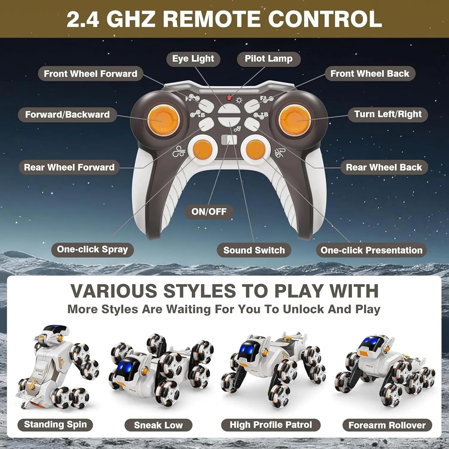 Ai Robot Dog Toy Version 2 –STEM Intelligent Mechanical Climbing Robot Dog Pet with Remote Control, 8‑Wheel & 4‑Wheel Drive – Fun Tech Toy for Kids (White)