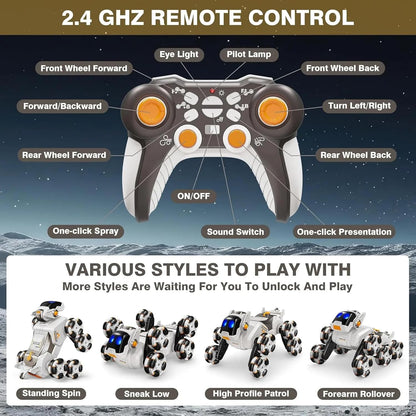 Ai Robot Dog Toy Version 2 –STEM Intelligent Mechanical Climbing Robot Dog Pet with Remote Control, 8‑Wheel & 4‑Wheel Drive – Fun Tech Toy for Kids (White)